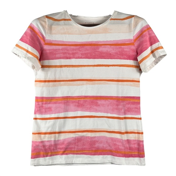 Talbots Tops - Talbots Womens MP Striped Crewneck Tee Pink Orange Cotton Stretch Top